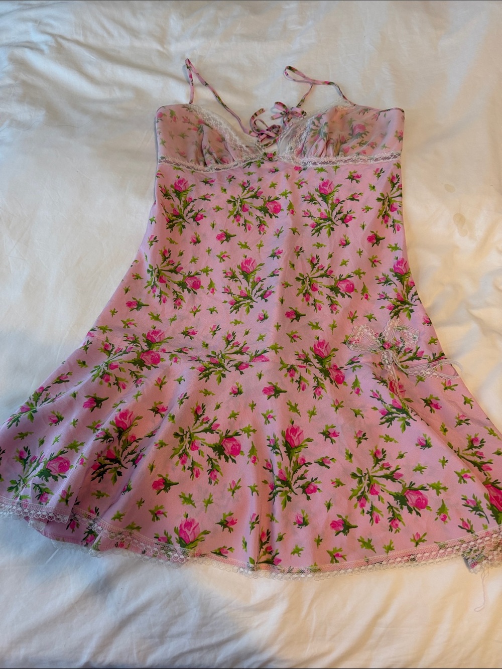 Betsey Johnson Pink Floral Lace-Trim Slip Dress